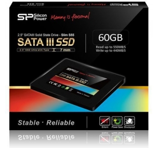 2.5"  SSD   60GB-SATA-III 6Gb/s Silicon Power "Slim S55" [R/W:556/465MB/s, 7mm, P3108]