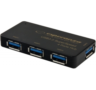 Esperanza USB3.0 Hub EA136,  mini-size, 4 ports, USB 3.0, Black
