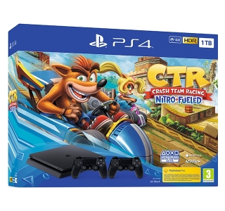 SONY PlayStation 4 Slim (PS4 Slim) 1TB, Jet Black + extra controller DualShock 4 V2 + joc Crash Team